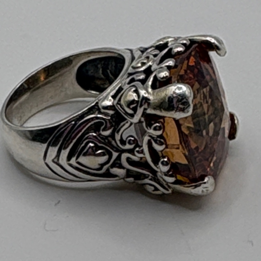 Elegant Sterling Silver 925 Ring  Rich Brown Whiskey Quartz Cushion Cut 5.75